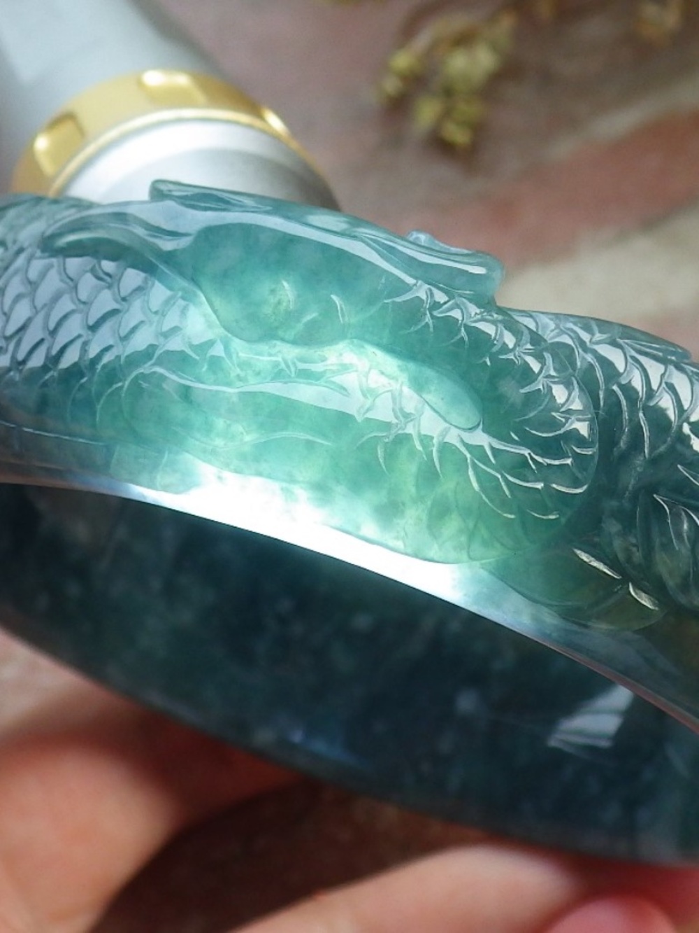62mm Certified Hand Carved Natural A JADE Jadeite Phoenix Circle Bangle Bracelet